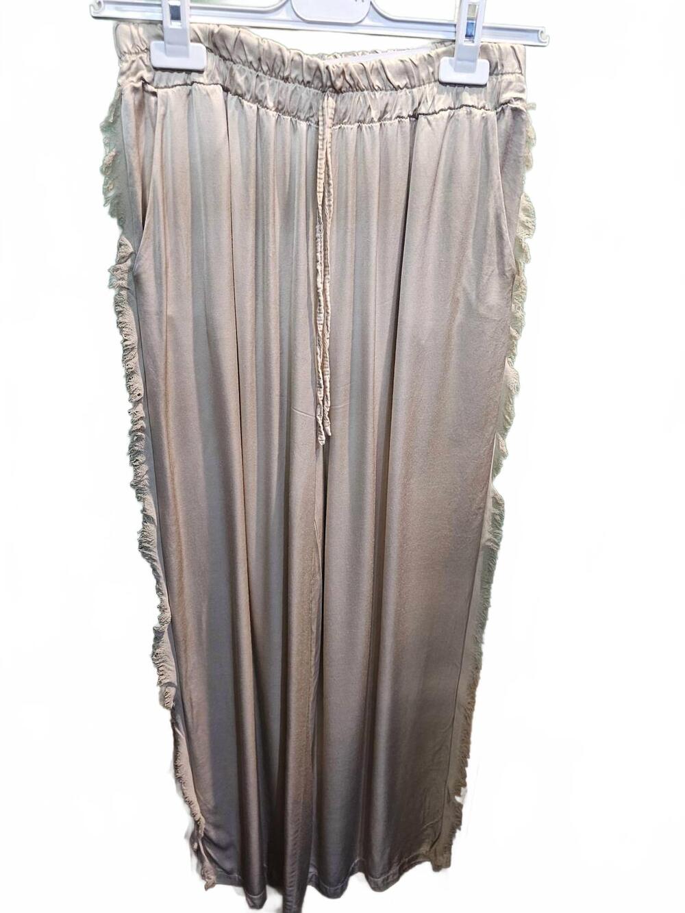 NEW MADE IN ITALY women's silk pant with fringe in champagne